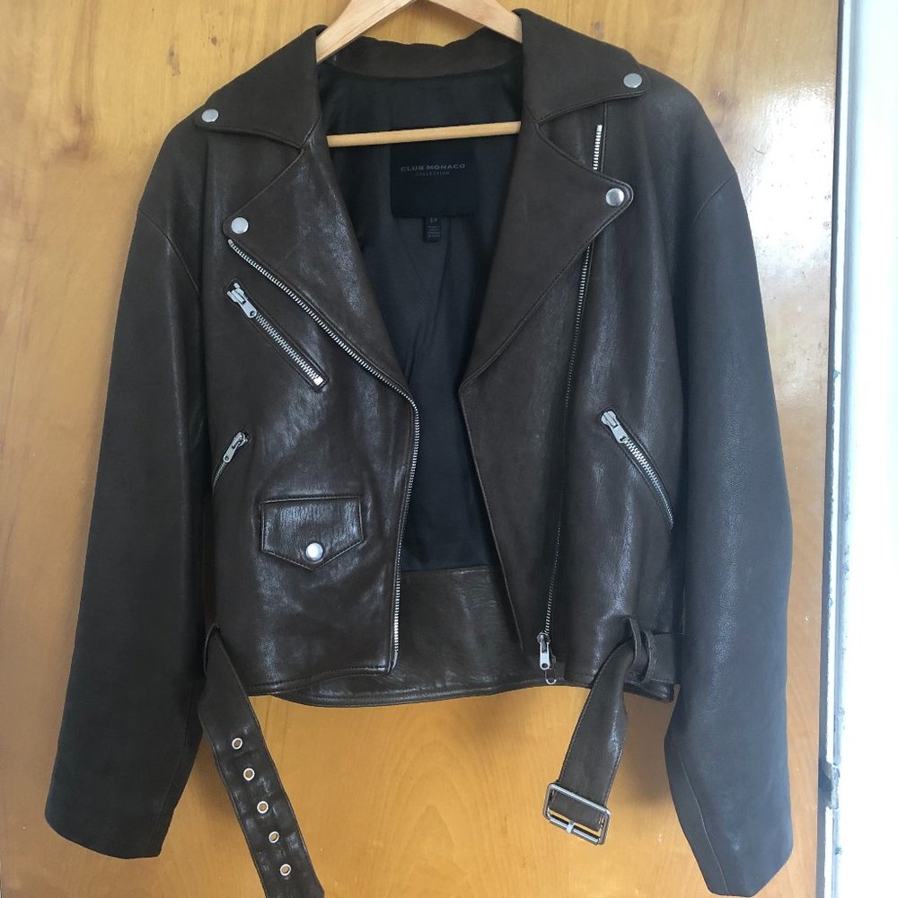 Club Monaco leather motorcycle jacket, size Small